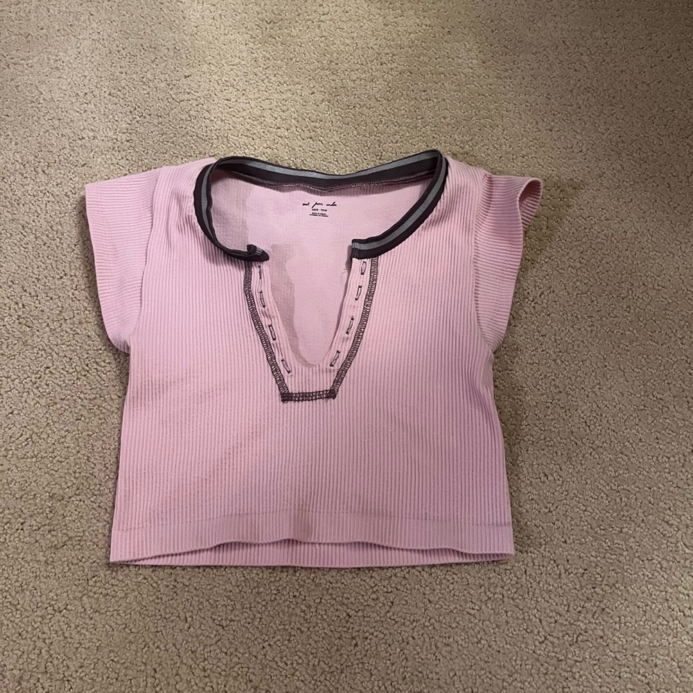 Pink Ribbed Short Sleeve crop Top